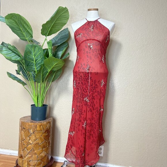 Victoria’s Secret Vintage Halter Nightgown Silk Maxi Dress Red Size Medium - Picture 2 of 11